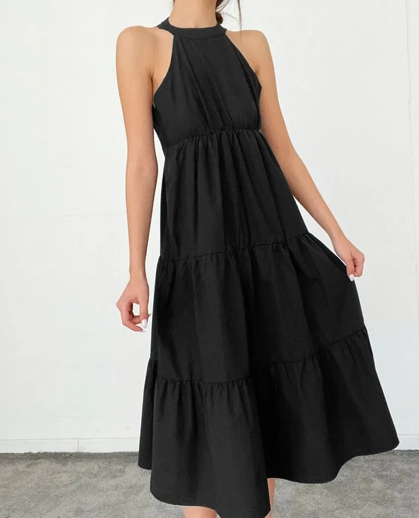 Leilani Halter Sleeveless Tiered Backless Dress