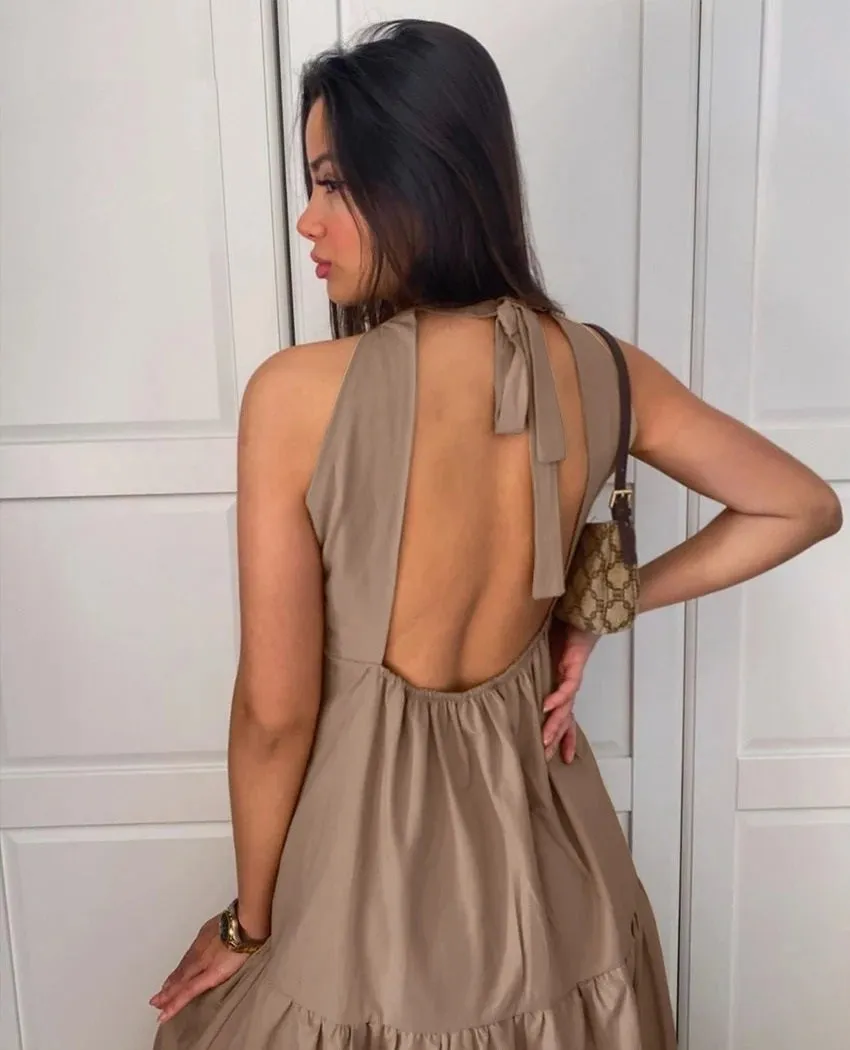 Leilani Halter Sleeveless Tiered Backless Dress