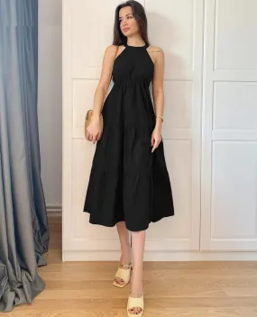 Leilani Halter Sleeveless Tiered Backless Dress