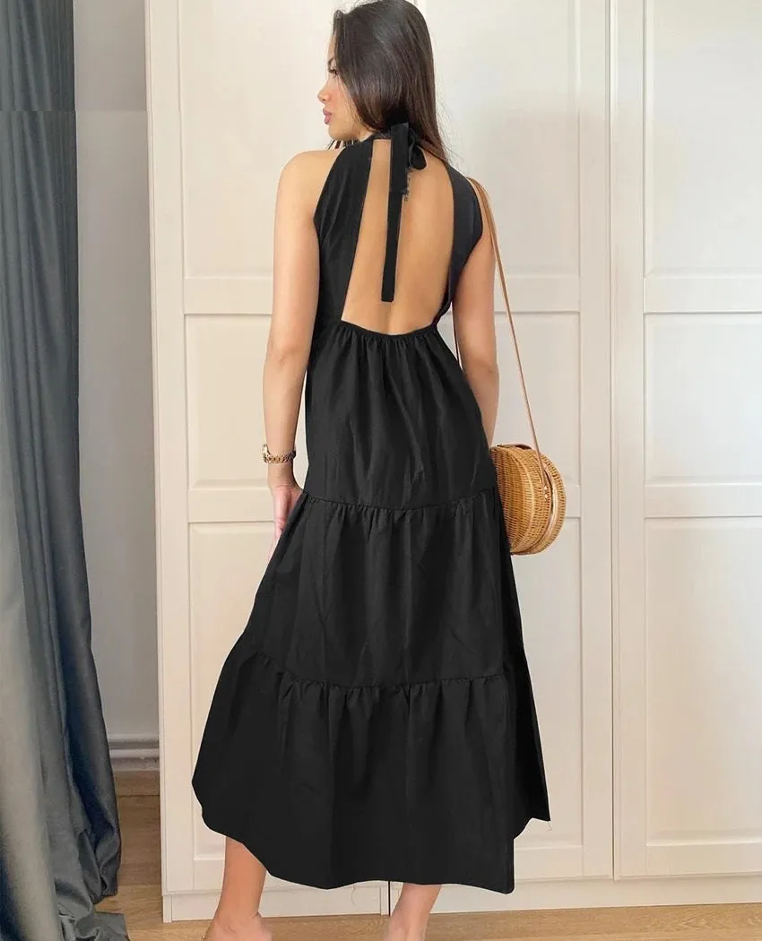 Leilani Halter Sleeveless Tiered Backless Dress