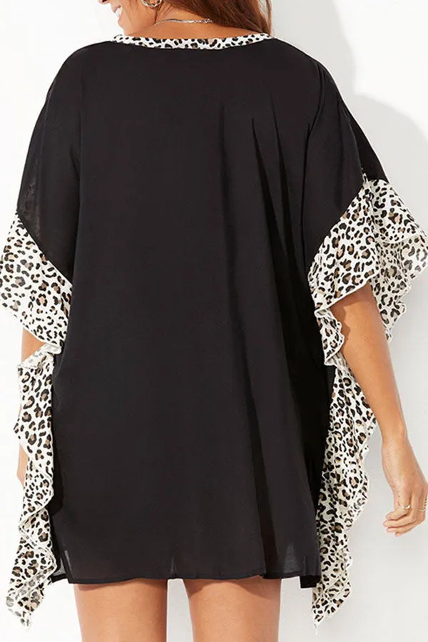 Leopard Print  Feminine Ruffle Beachwear