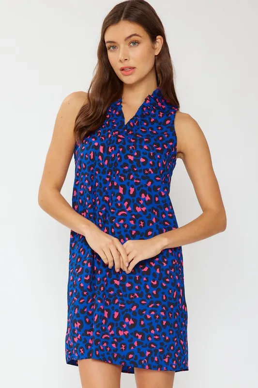 Leopard Ruffle Neck Dress
