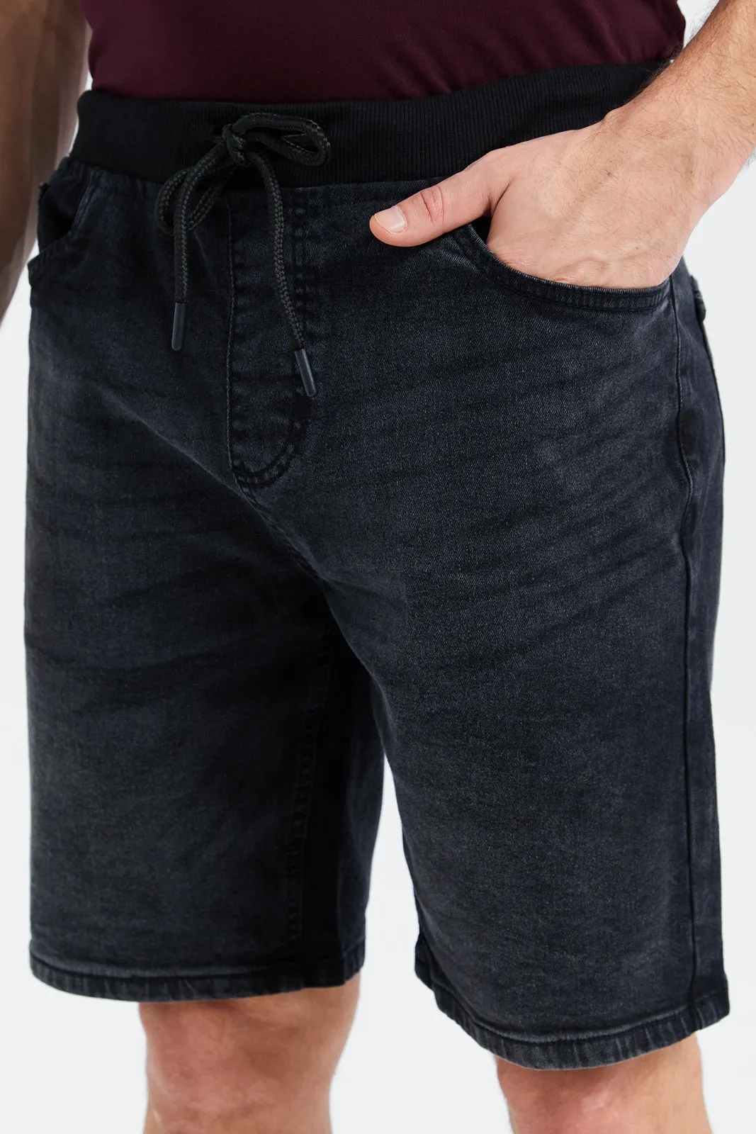 Men Black Pull On Shorts