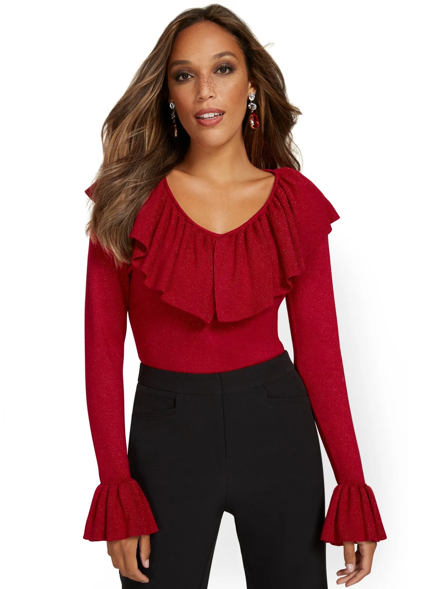 Metallic Ruffle Sweater