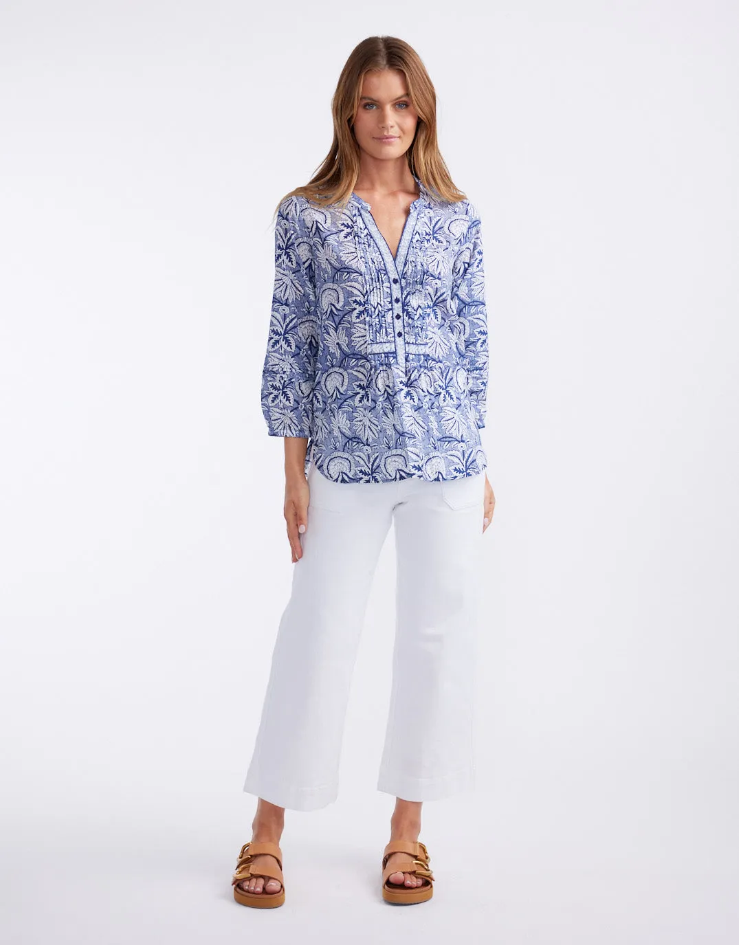 Natalie Cotton Blouse - Malta Navy