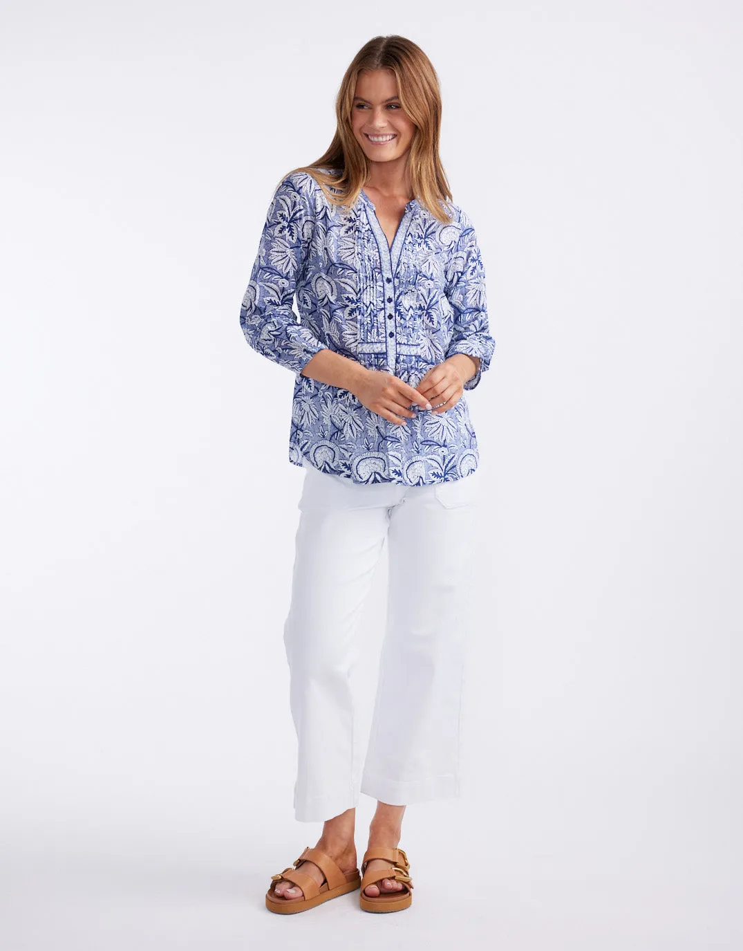 Natalie Cotton Blouse - Malta Navy