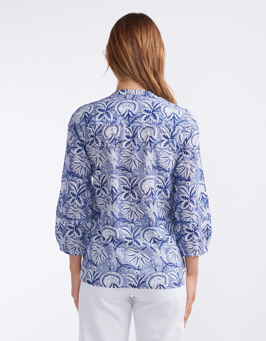 Natalie Cotton Blouse - Malta Navy