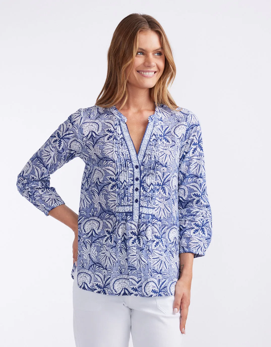 Natalie Cotton Blouse - Malta Navy