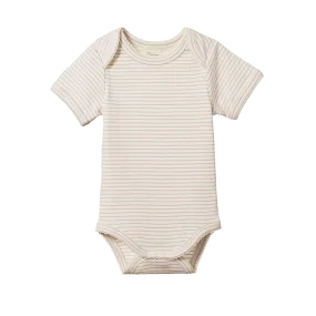 NATURE BABY - SHORT SLEEVE BODYSUIT: LILAC PINSTRIPE