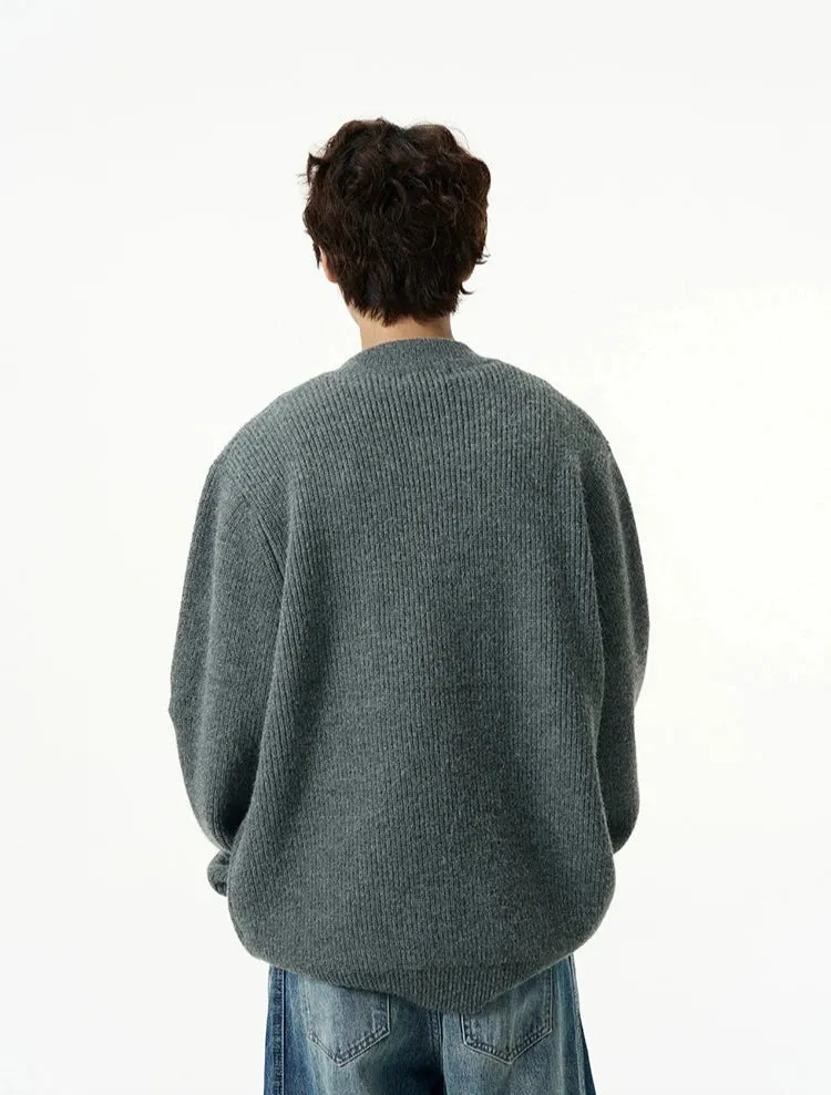 Oversized Half Button V-Neck Fuzzy Sweater