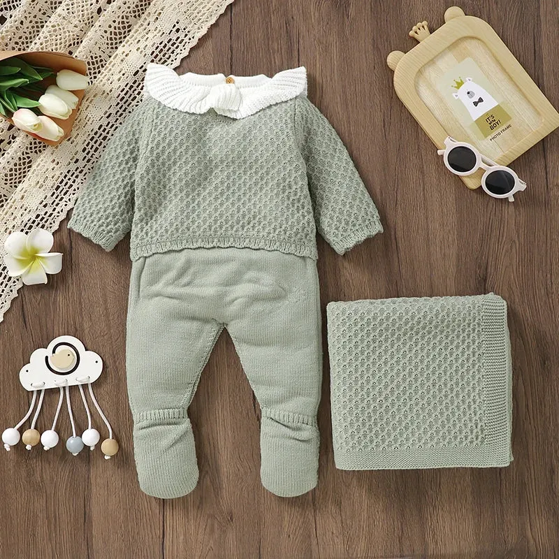 Petite Knit® Waffle Weave Romper & Blanket Set