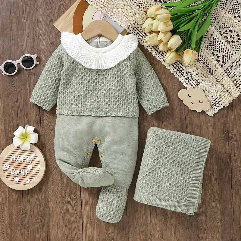 Petite Knit® Waffle Weave Romper & Blanket Set