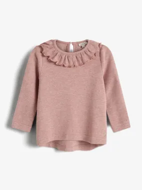 Plush Jersey Pierrot Collar Blouse - Little - Dusty Rose Melange