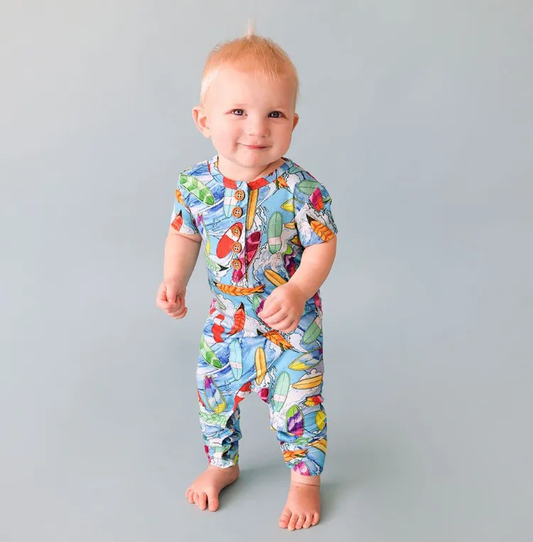 Posh Peanut Waves Henley Romper