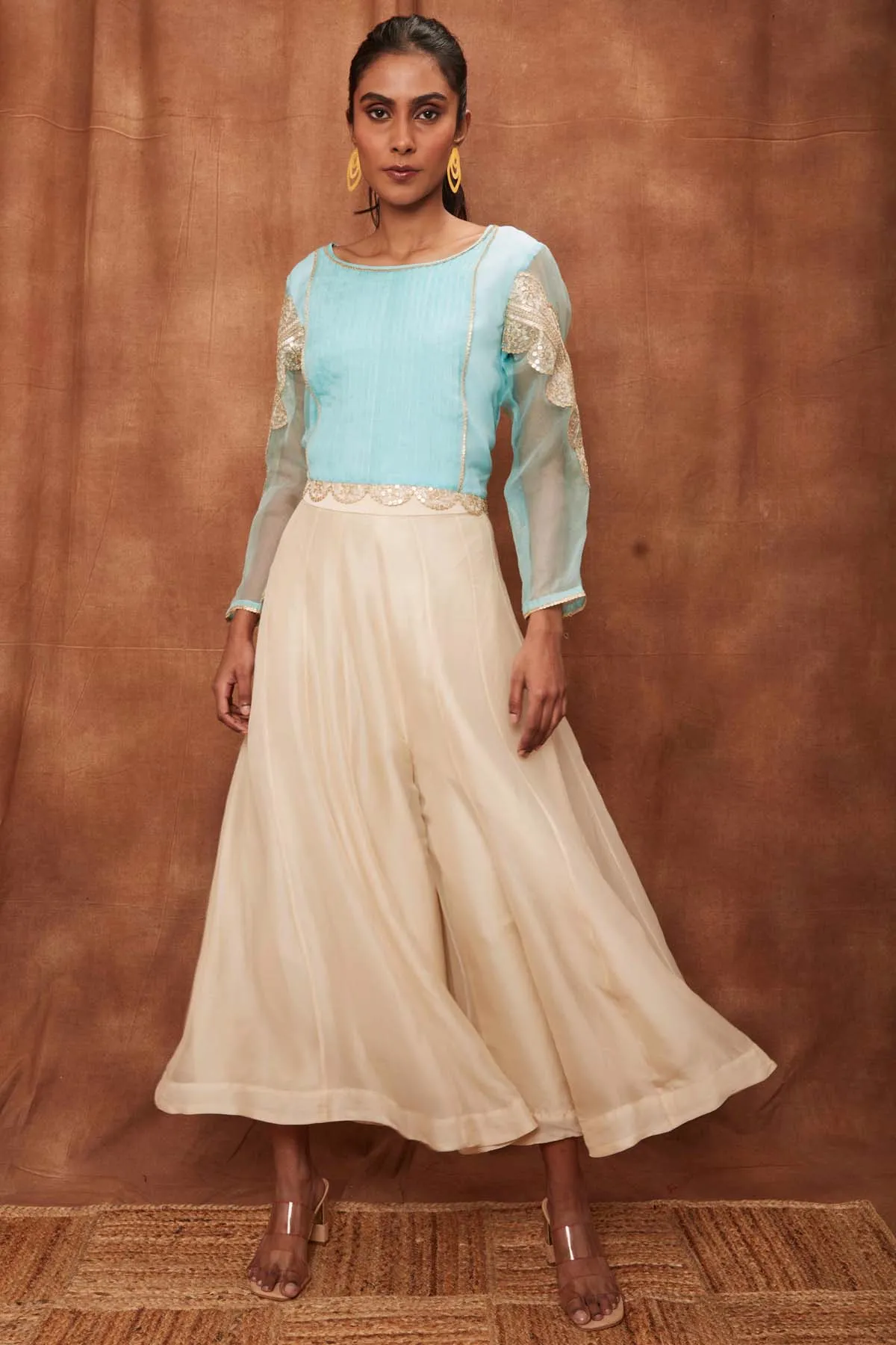 Powder Blue Silk Pintuck Top & Pants