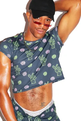 Prickley Pear Fitted Crop Tee- Dark Charcoal