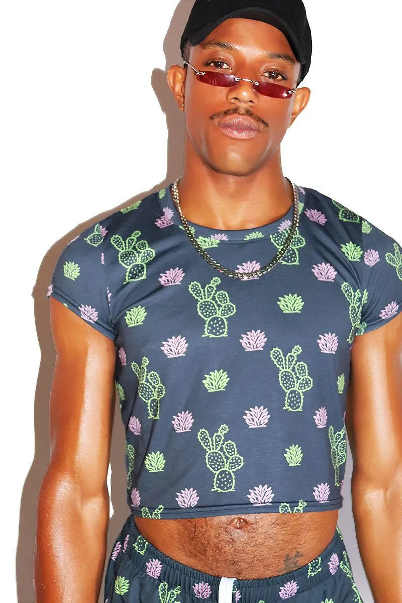 Prickley Pear Fitted Crop Tee- Dark Charcoal