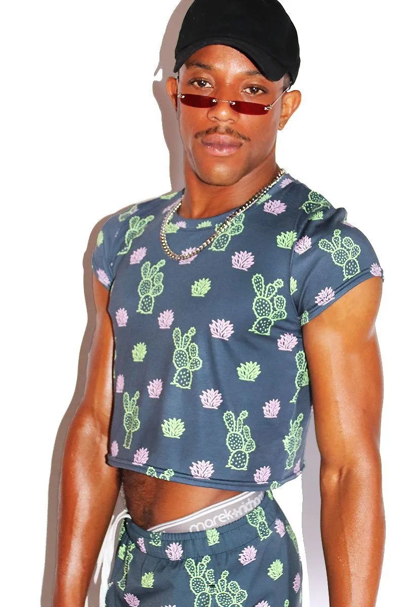 Prickley Pear Fitted Crop Tee- Dark Charcoal