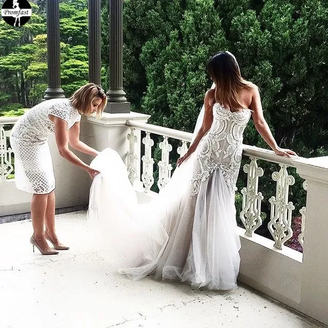 Promfast Gorgeous Mermaid Beading Lace Strapless Sweetheart Wedding Dresses PFW0518