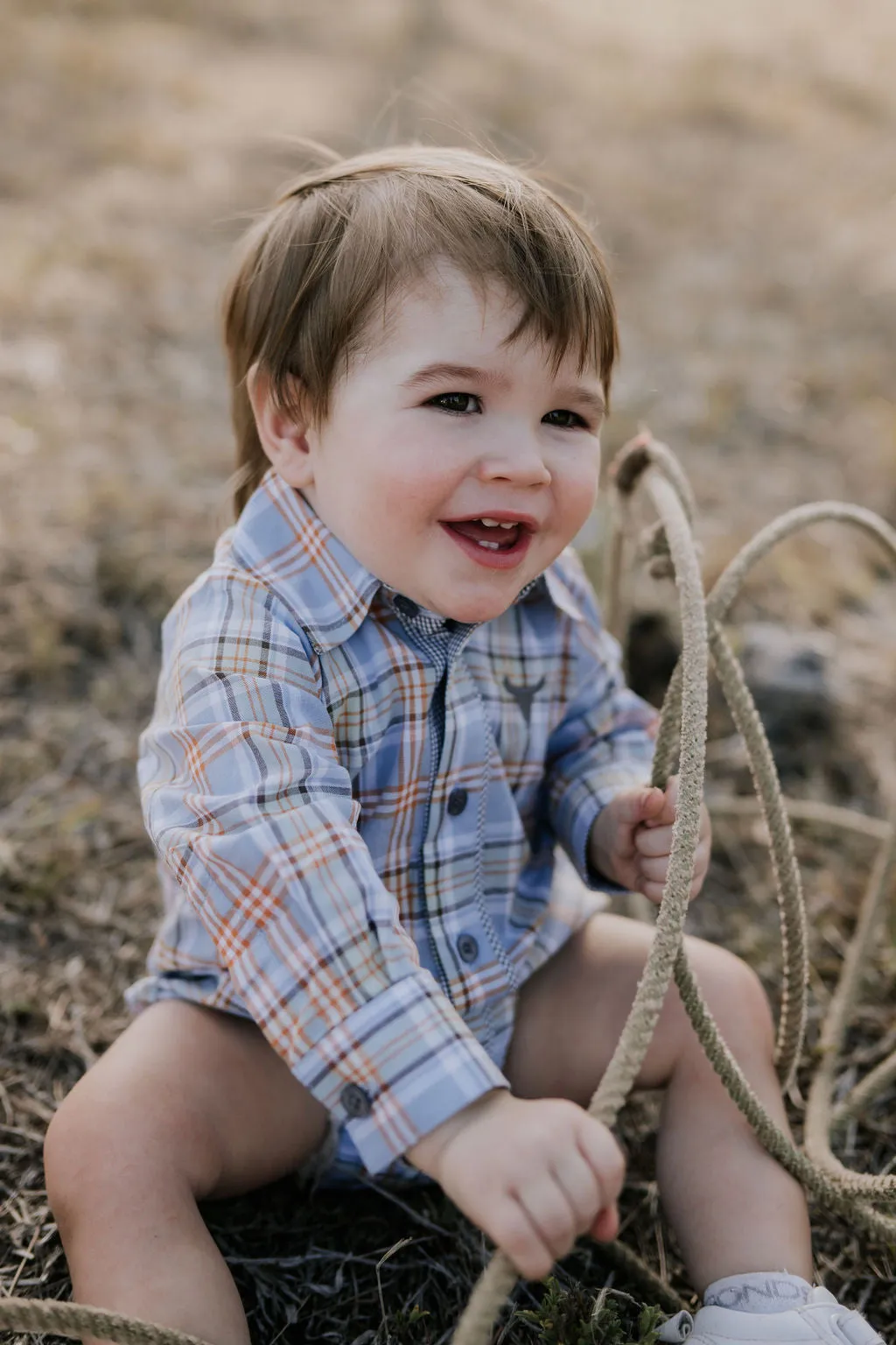 "Jae Baby" Country Fresh Checked Long Sleeve Romper