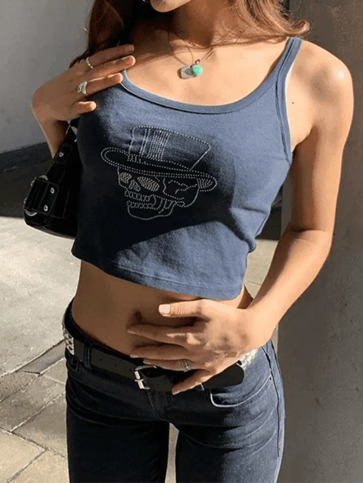Rhinestone Skull Cropped Cami Top