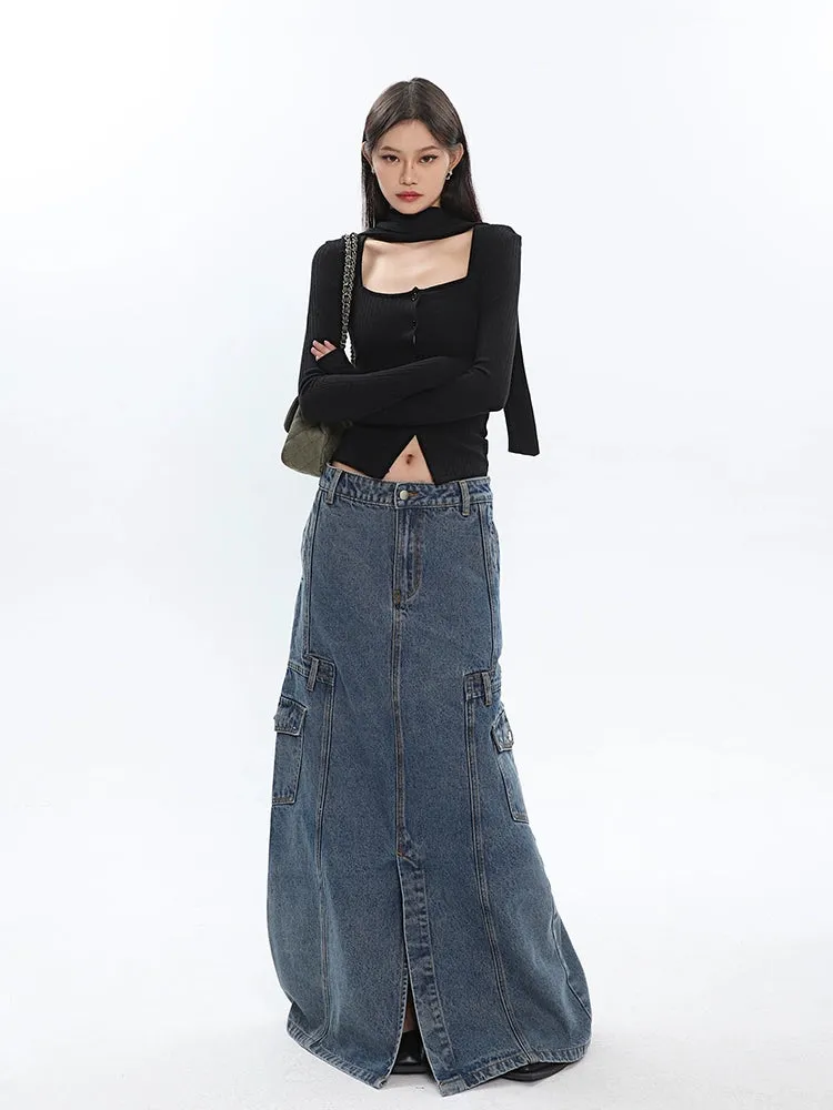 Ribbed Cropped Cardigan with Scarf Detail