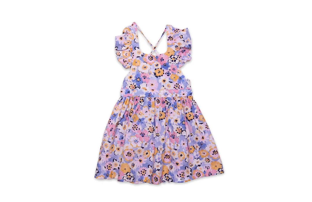 Ruffle Sleeve Dress in Purple Flowers