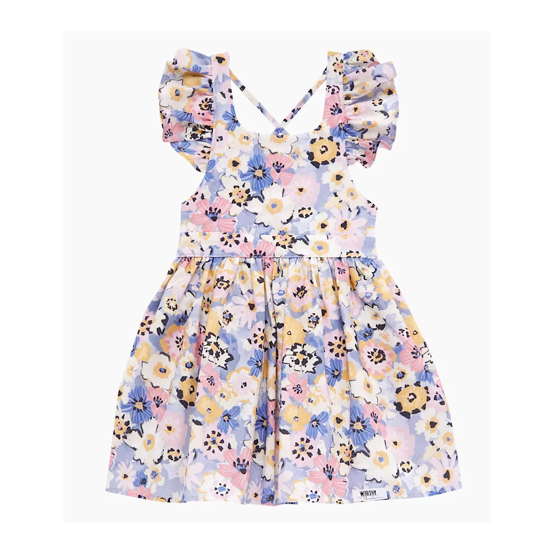 Ruffle Sleeve Dress in Purple Flowers