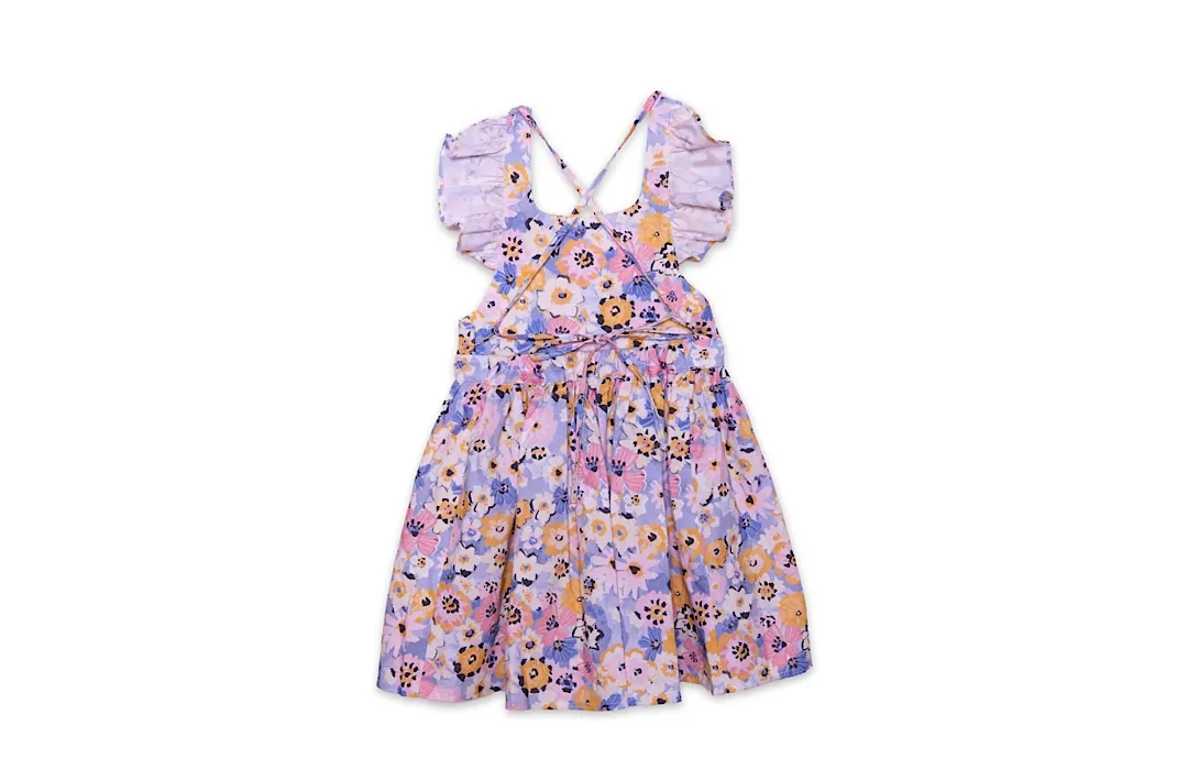 Ruffle Sleeve Dress in Purple Flowers
