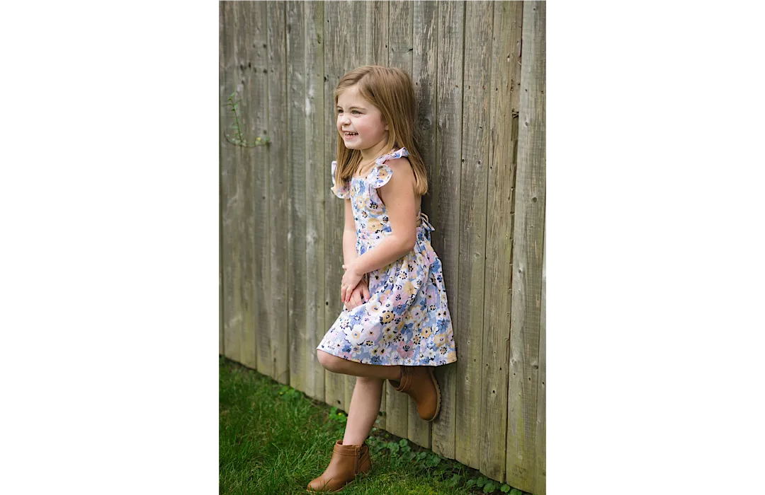Ruffle Sleeve Dress in Purple Flowers