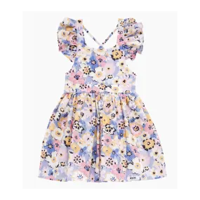 Ruffle Sleeve Dress in Purple Flowers