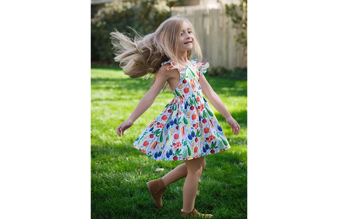 Ruffle Sleeve Dress in Veggies
