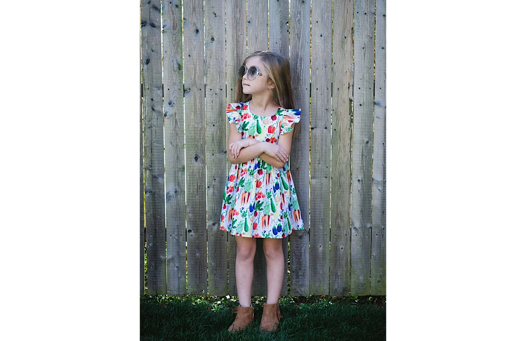 Ruffle Sleeve Dress in Veggies