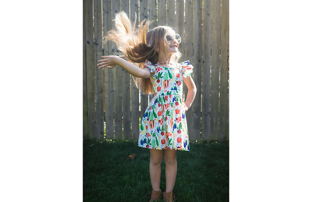 Ruffle Sleeve Dress in Veggies