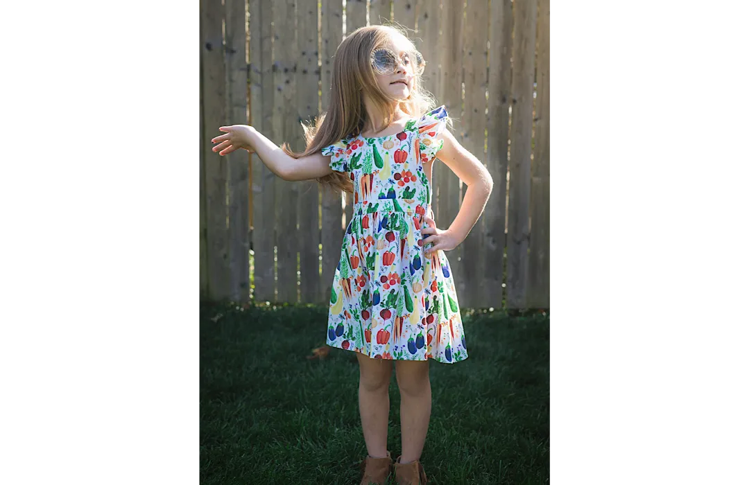 Ruffle Sleeve Dress in Veggies