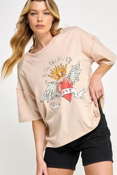 SAGE FIG Love-Inpired Graphic Oversized T-Shirt