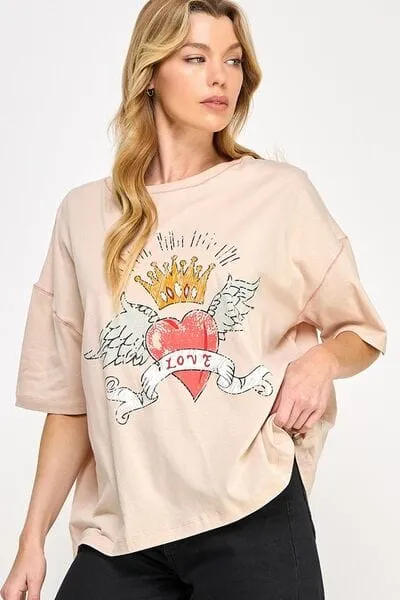 SAGE FIG Love-Inpired Graphic Oversized T-Shirt