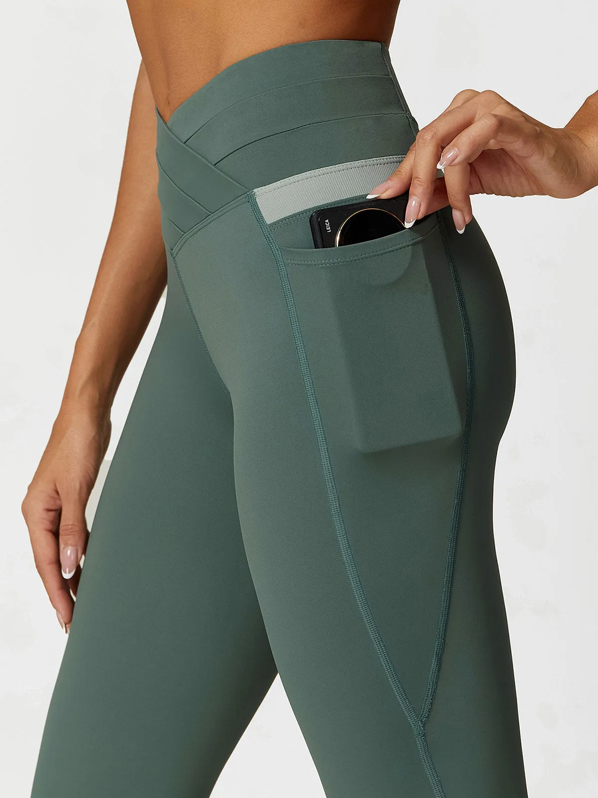 Sage Green High Waisted Pockets Leggings 26”