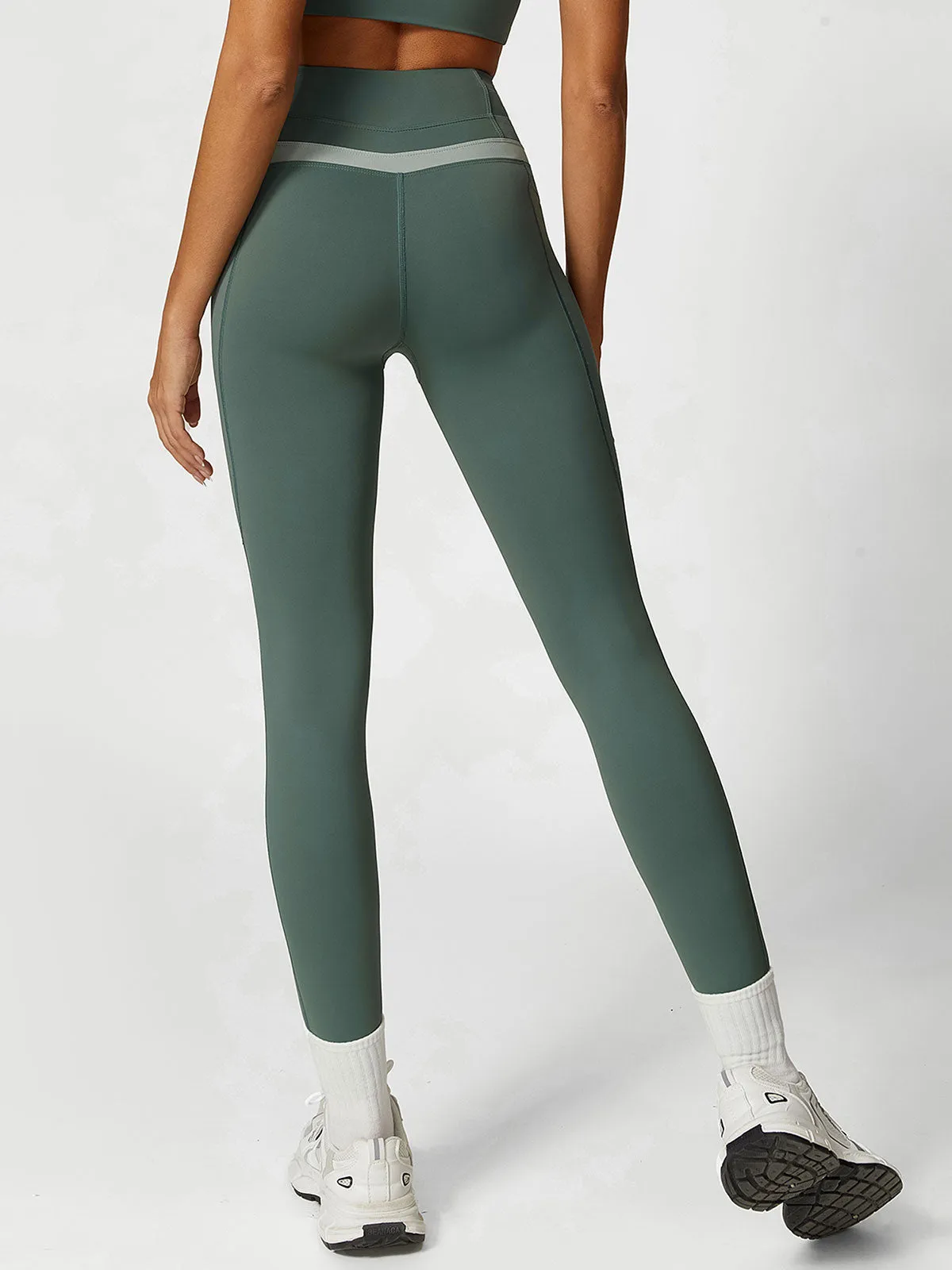 Sage Green High Waisted Pockets Leggings 26”