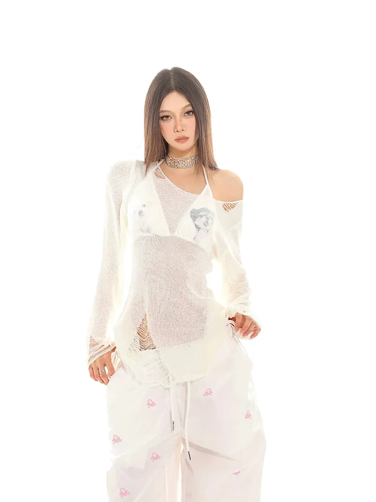 Sheer Knit Cold Shoulder Sweater