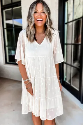 Swiss Dot Short Sleeve Tiered Ruffle Mini Dress