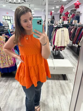 Swiss Dot Tiered Sleeveless Top