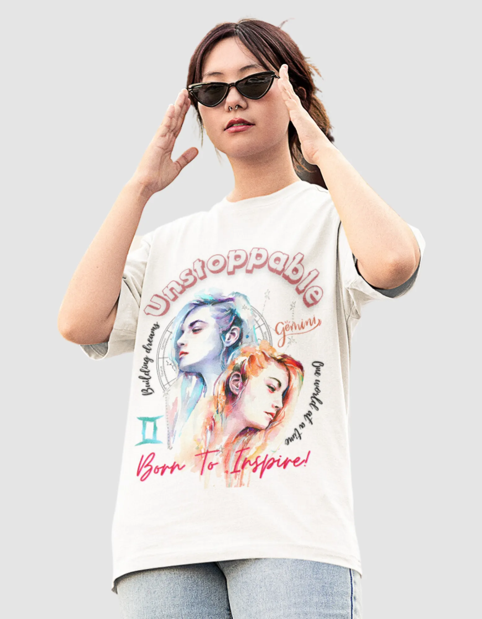 Unstoppable Gemini Graphic Printed Oversized T-Shirt For Women