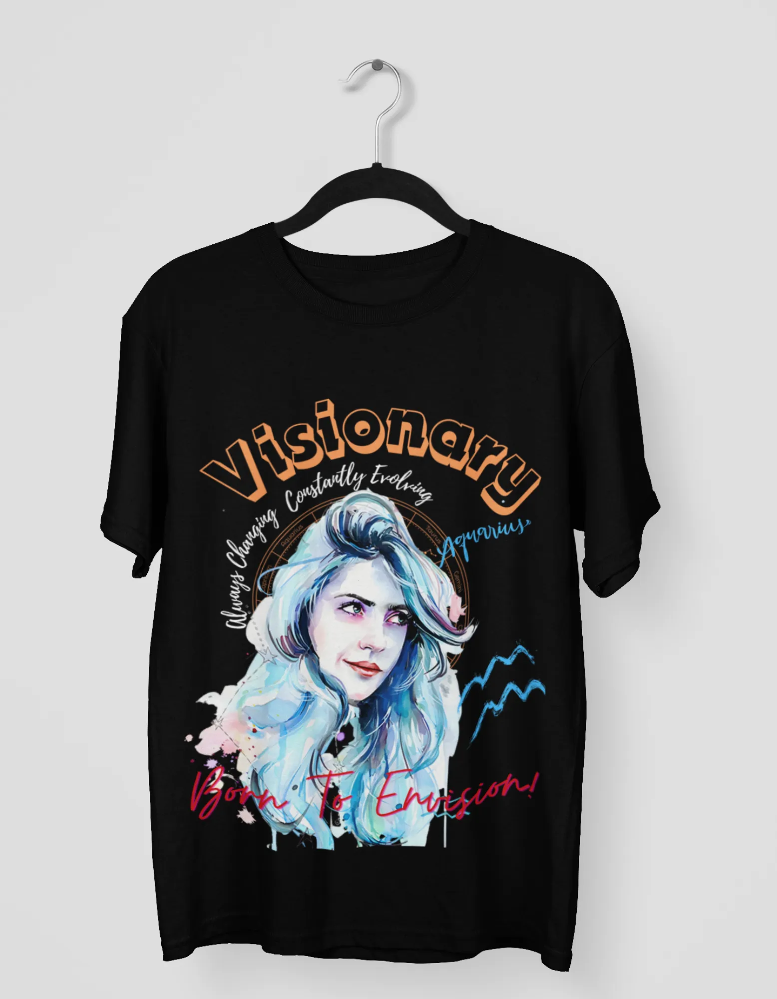 Visionary Aquarius Graphic Printed Oversized T-Shirt For Women