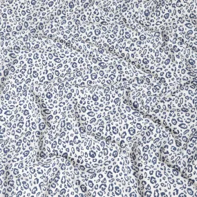 White premium pure linen fabric with blue print in fancy design-D13965