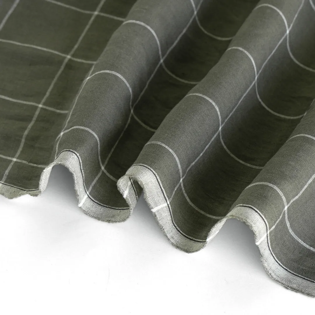 Windowpane Grid Yarn Dyed Linen - Sage