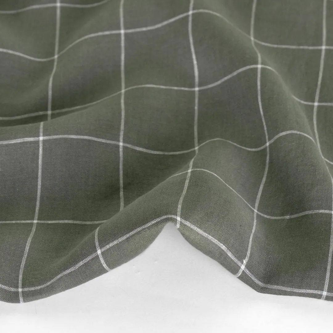 Windowpane Grid Yarn Dyed Linen - Sage