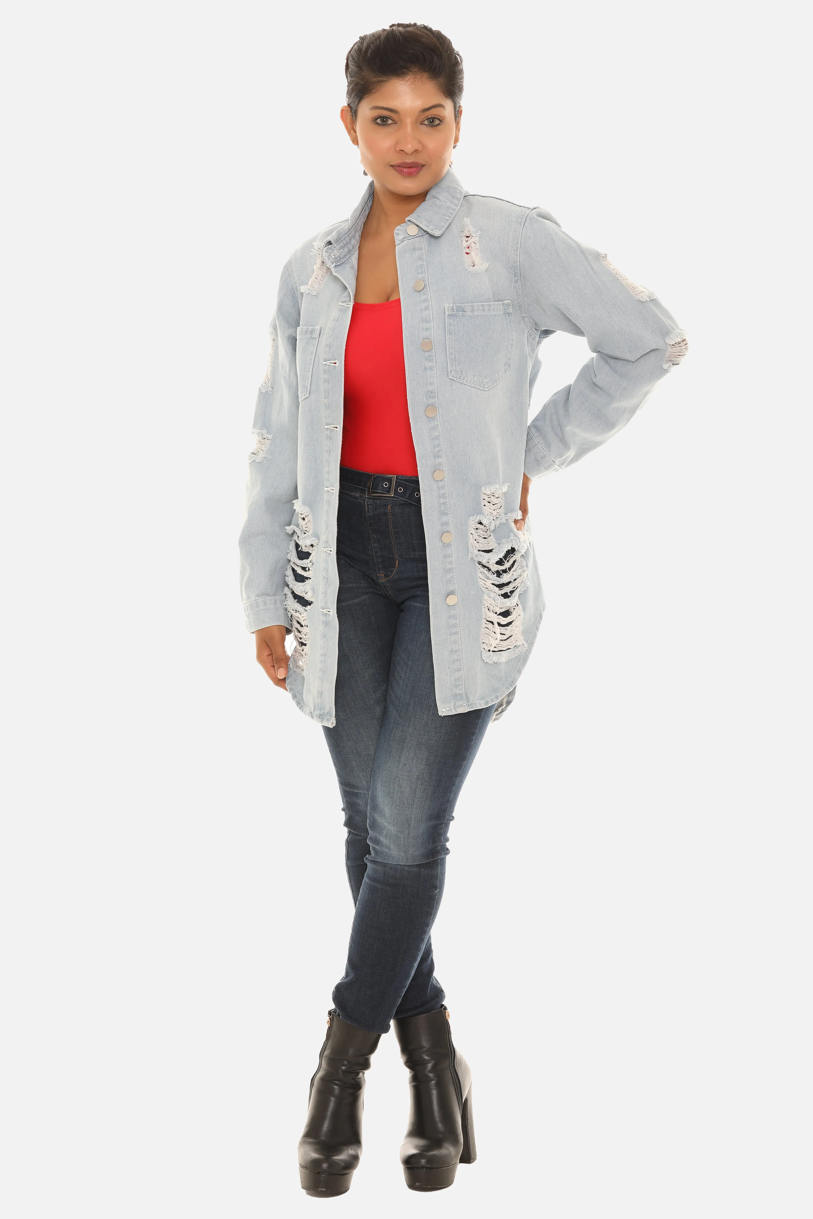 Women's Distressed Shirt with a Solid Back