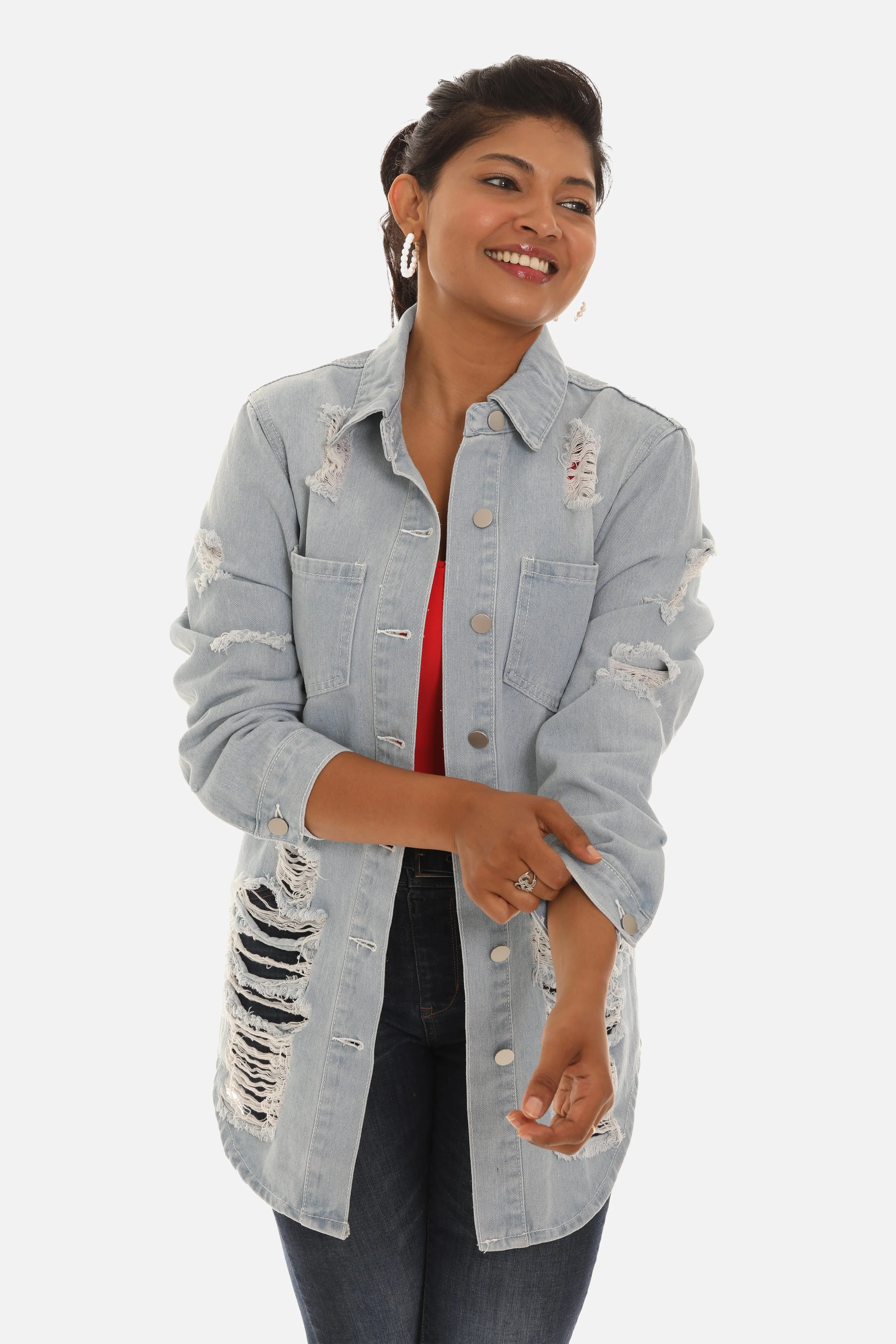 Women's Distressed Shirt with a Solid Back