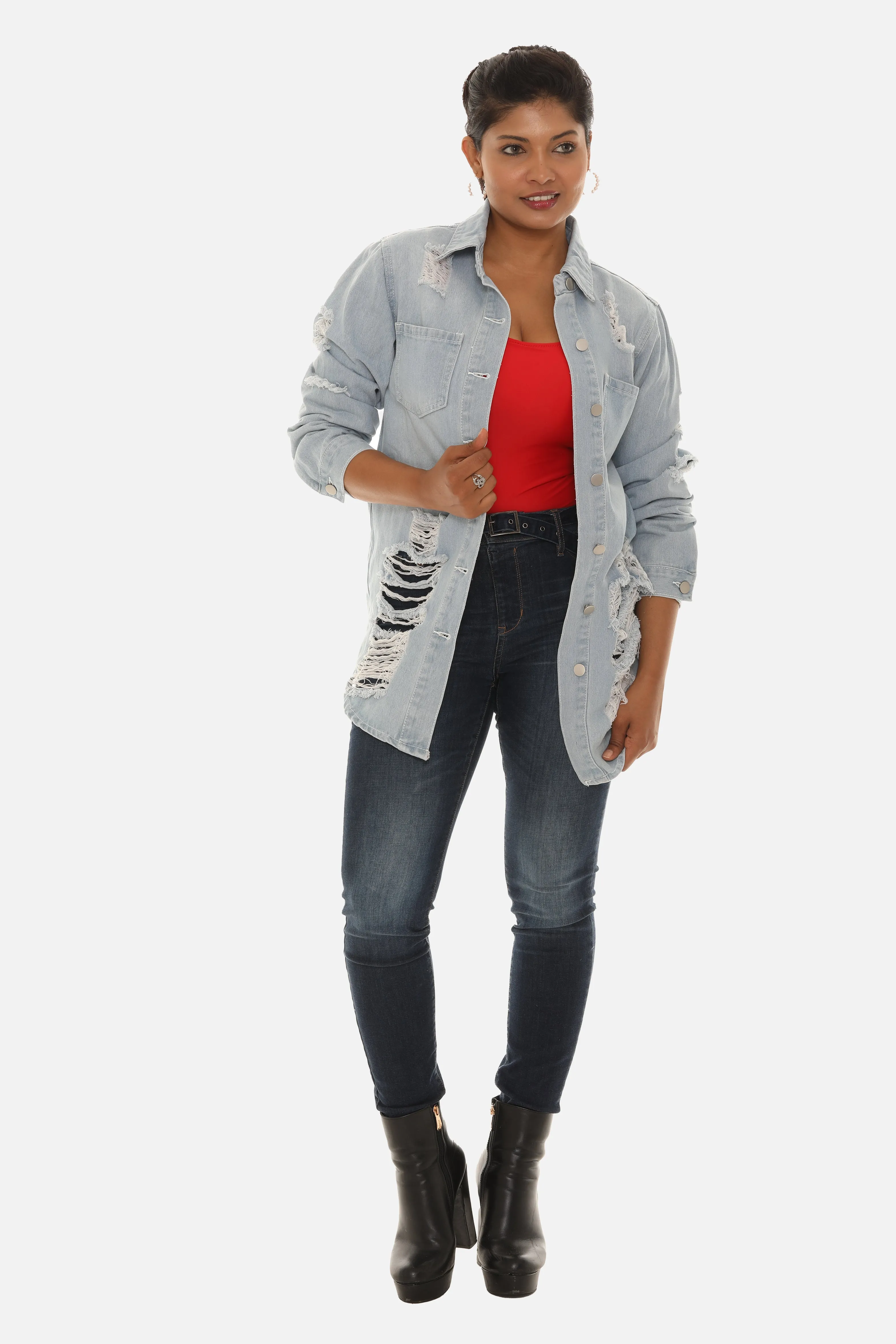 Women's Distressed Shirt with a Solid Back